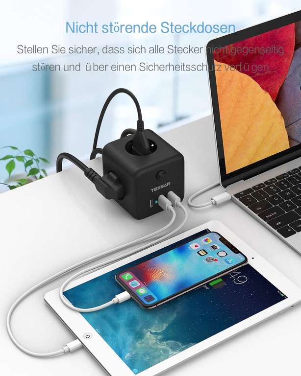 TESSAN Cube Gniazdo Wielogniazdowe z USB, Listwa 3 Kierunkowa Gniazdo Cube z Kostką USB, Listwa, Kostka z 3 Gniazdami z USB