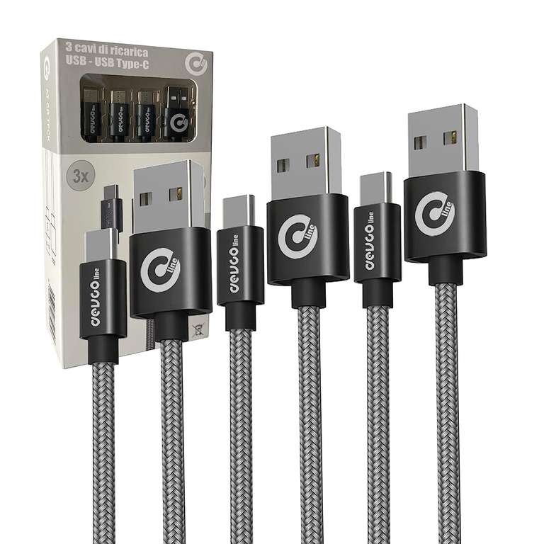 3 x kabel USB [1 m, 2 m, 3 m]USB-A/USB-C nylonowy pleciony