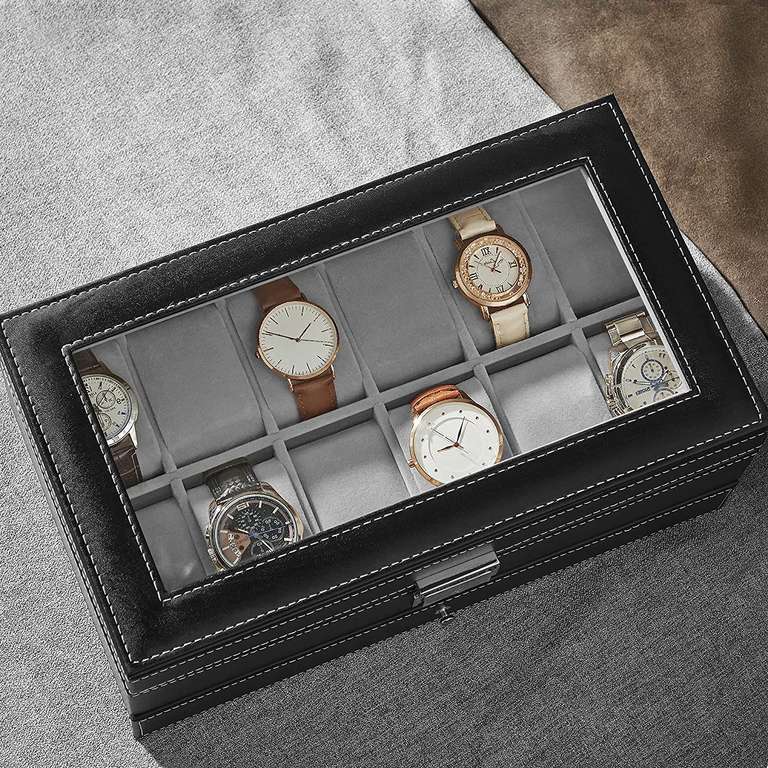 Pudełko na zegarki z 12 przegródkami i szufladą - SONGMICS JWB012G01