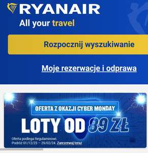Cyber Monday w Ryanair błyskawiczna wyprzedaż Loty od 89zł