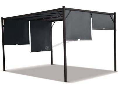 Pergola ogrodowa metalowa z szarymi zasłonami Simi 4x4
