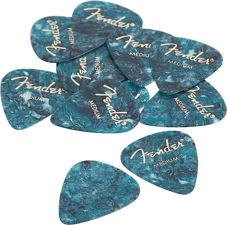 Fender Wysokiej jakości celuloidowe kostki gitarowe w kształcie 351, turkus oceaniczny, średnie, 12-pak