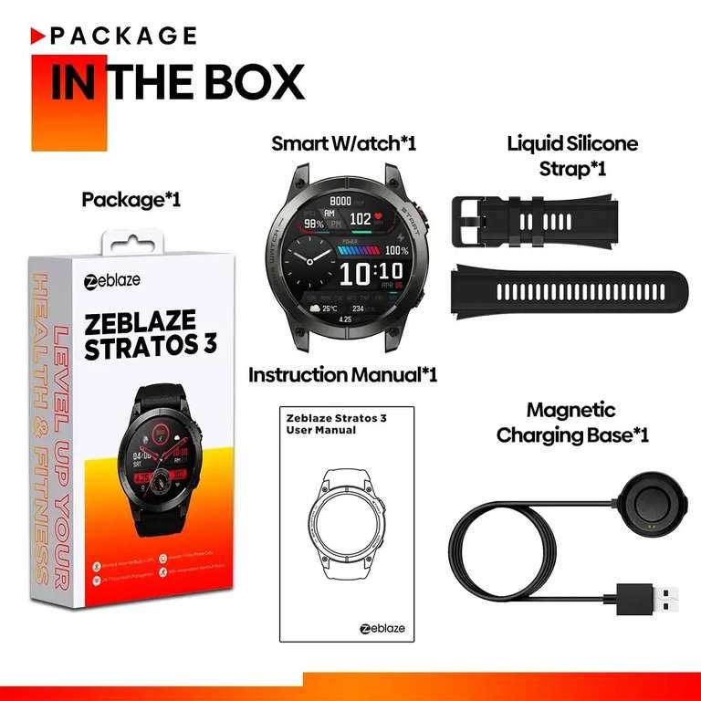 Smartwatch Zeblaze Stratos 3 (1.43" AMOLED, ponad 100 aktywności, do 45 dni pracy) | Wysyłka z CN | $36.96 @ Aliexpress