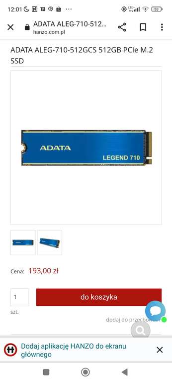 ADATA ALEG-710-512GCS 512GB PCIe M.2 SSD za 193zł