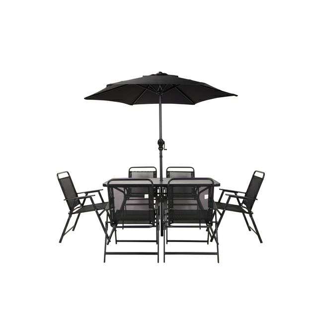 Zestaw mebli ogrodowych stół + parasol + 6 krzeseł