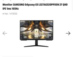 Monitor SAMSUNG Odyssey G5 LS27AG520PPXEN 27 QHD IPS 1ms 165Hz