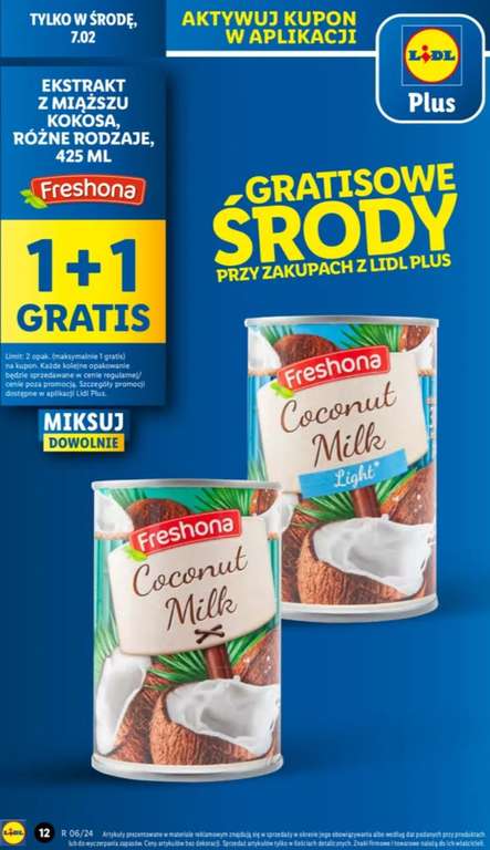Mleko kokosowe Freshona 1+1 gratis @Lidl
