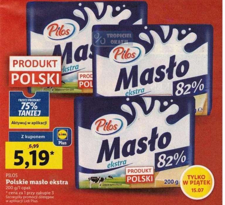Masło ekstra Pilos 200g 82% tł. przy zakupie 3szt. Lidl