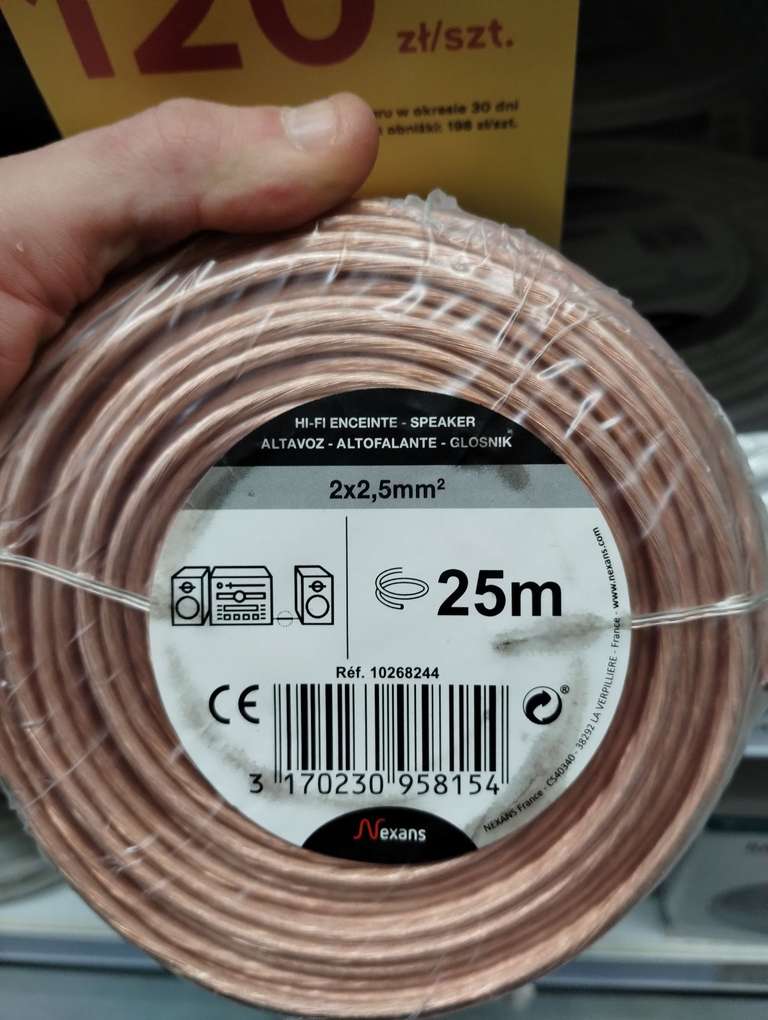Kabel przewód głośnikowy 2x2,5 mm 25 metrow