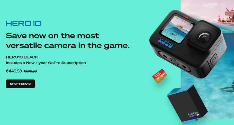 Promocje na kamerki GoPro na oficjalnej stronie. Dodają kartę 32GB, dostawę i roczną subskrybcję.