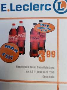 Coca cola i coca cola zero 1,5l (2,66l) Leclerc Tychy (cena za 1szt. przy zakupie 2szt.)