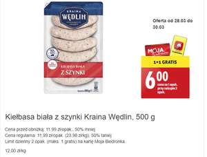 Kiełbasa biała z szynki Kraina Wędlin 500g 1+1 gratis @Biedronka