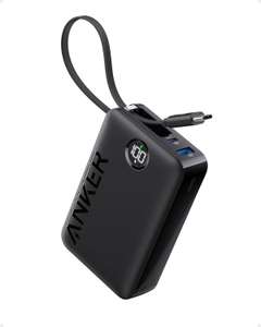 Anker Powerbank, moc 22,5 W, zewnętrzny akumulator z wbudowanym kablem USB-C, 1 x USB-C, 1 x USB-A, powerbank 20 000 mAh (Czarny)
