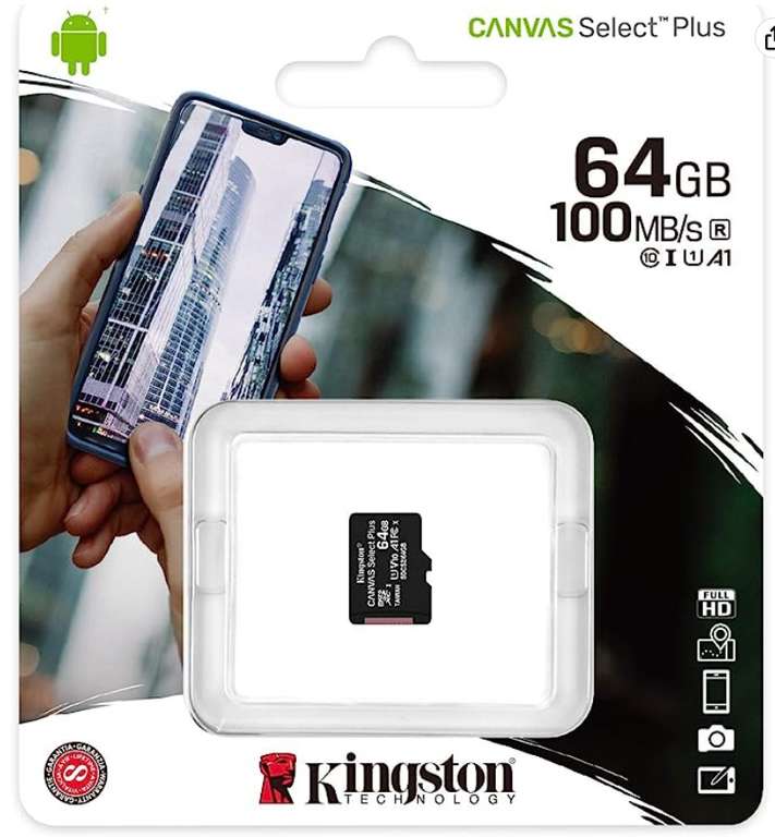 Karta Pamięci MicroSD Kingston Canvas Select Plus SDCS2 64GB - zapis/odczyt - 20/90 MB/s - dożywotnia gwarancja - darmowa dostawa Prime