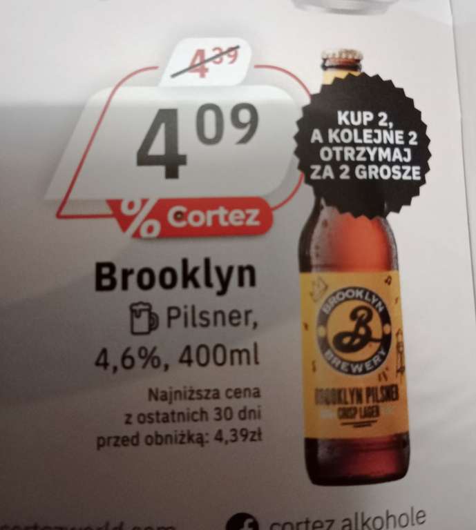 Brooklyn Pilsner Crisp Lager 2,05 zł za 4 szt (400ml) w sklepach Cortez