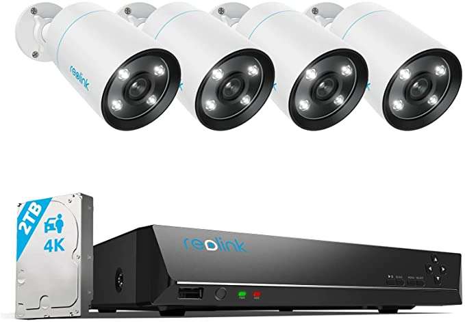 Reolink 4K PoE Zestaw do Monitoringu, 4 Kamery IP 8MP z Reflektorami, Noktowizor w kolorze, pojemność 2TB HDD