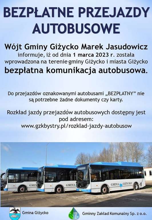 Bezpłatne przejazdy autobusowe na terenie Giżycka i gminy Giżycko