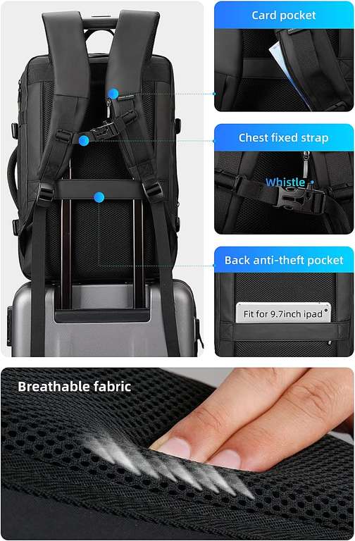 MarkRyden plecak, bagaż podręczny, lekki plecak, zatwierdzony do lotu, wodoodporny, męski, biznesowy na laptopa 17/15,6/15 cala z portem USB