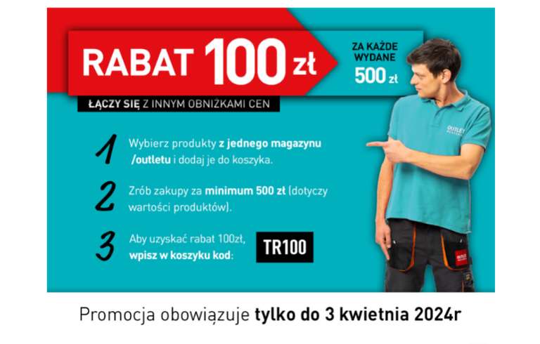 Rabat 100 zł za każde wydane 500zł online