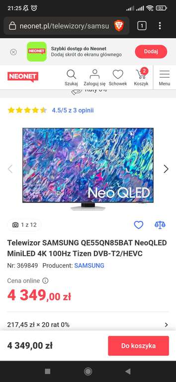 Telewizor SAMSUNG QE55QN85BAT NeoQLED + REALME 9 Pro 8/128GB