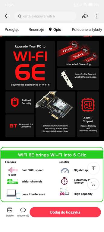 Karta sieciowa Fenvi Wifi 6e ax210 + Bluetooth 5.3