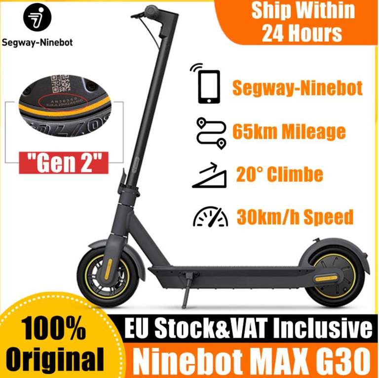 Hulajnoga elektryczna Ninebot by Segway MAX G30 2. gen (30km/h, do 65km zasięgu, aplikacja), wysyłka z PL, $574,40 @ DHgate