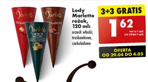 Lody Marletto rożek 120 ml (różne rodzaje) 3+3 gratis @Biedronka