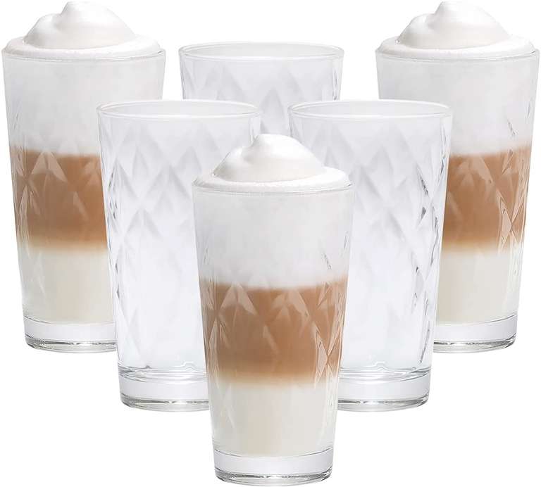 Vitrea Zestaw 6 szklanek do kawy Latte Macchiato o pojemności 370 ml, 6 szklanych słomek do picia 23 cm, 1 szczotka (Kaleibi Latte)
