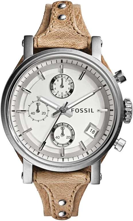 Fossil Zegarek dla kobiet Original Boyfriend, kwarcowy mechanizm chronografu, 38mm z paskiem ze skóry, ES3625
