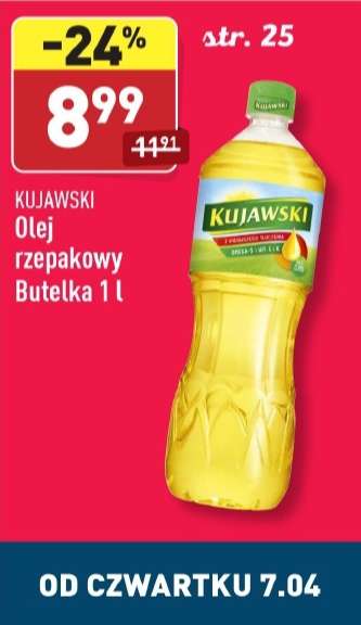 Olej Kujawski rzepakowy 1 L za 8,99 zł w ALDI