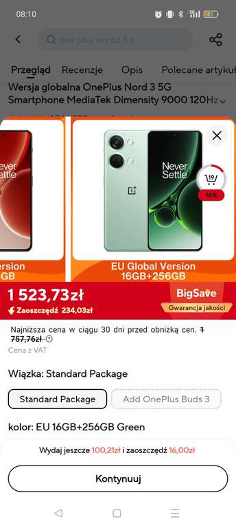 Smartfon OnePlus Nord 3 5G 16GB RAM/256GB - $289,01