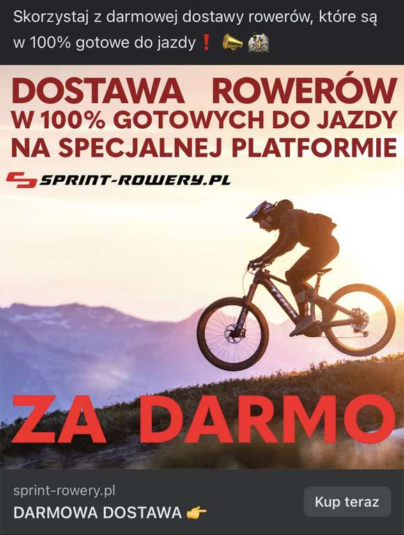 Darmowa dostawa gotowych złożonych rowerów na Sprint-Rowery.pl