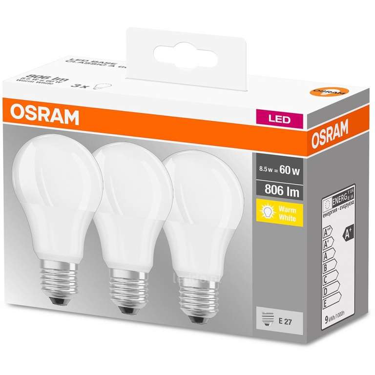 Żarówka OSRAM LED E27 8,5W (60W) 806lm 2700K Ciepła Kąt świecenia 300° 3PAK 4,10 zł/sztuka z kuponem
