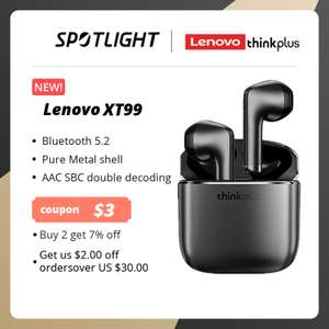 Słuchawki douszne TWS Lenovo XT99 (aluminiowy case, Bluetooth 5.2, AAC, SBC) | Wysyłka z CN | $17.27 @ Aliexpress