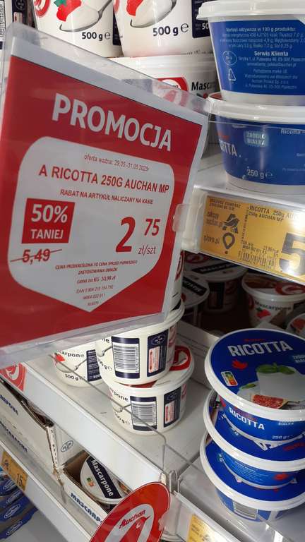 Ricotta 250g Auchan Kraków Bronowice (10,98 PLN/kg)