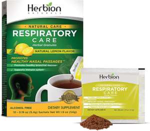 Herbion Naturals Granulki do pielęgnacji układu oddechowego o naturalnym smaku cytryny, 10 saszetek