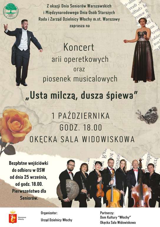 Usta milczą, dusza śpiewa - koncert arii operetkowych oraz piosenek musicalowych >>>bezpłatne wejściowki do odebrania w OSW Warszawa Włochy