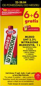 Mleko Wypasione UHT 3,2% 1L 6+6 gratis (cena za 1szt.) Biedronka