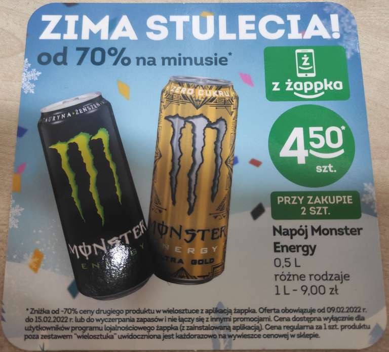 Monster Ultra Gold i inne 4.50zł/szt przy zakupie 2 z aplikacją - Żabka