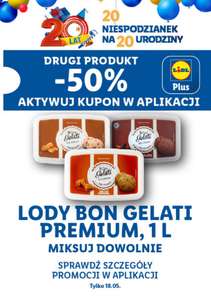 Lody Bon Gelati Premium, 1l - drugi 50% taniej