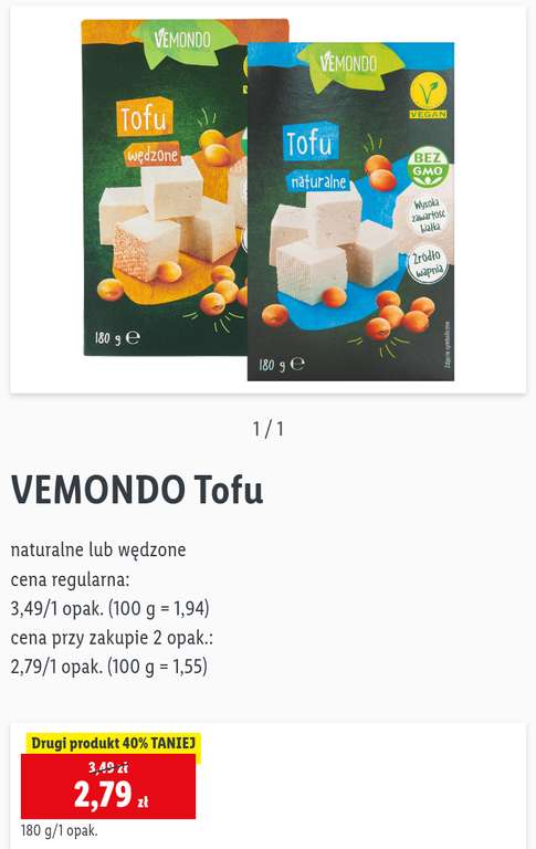 Lidl Tofu 180g różne rodzaje drugie op. -40%