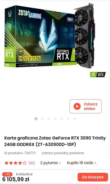 Karta graficzna Zotac GeForce RTX 3090 Trinity 24GB GDDR6X