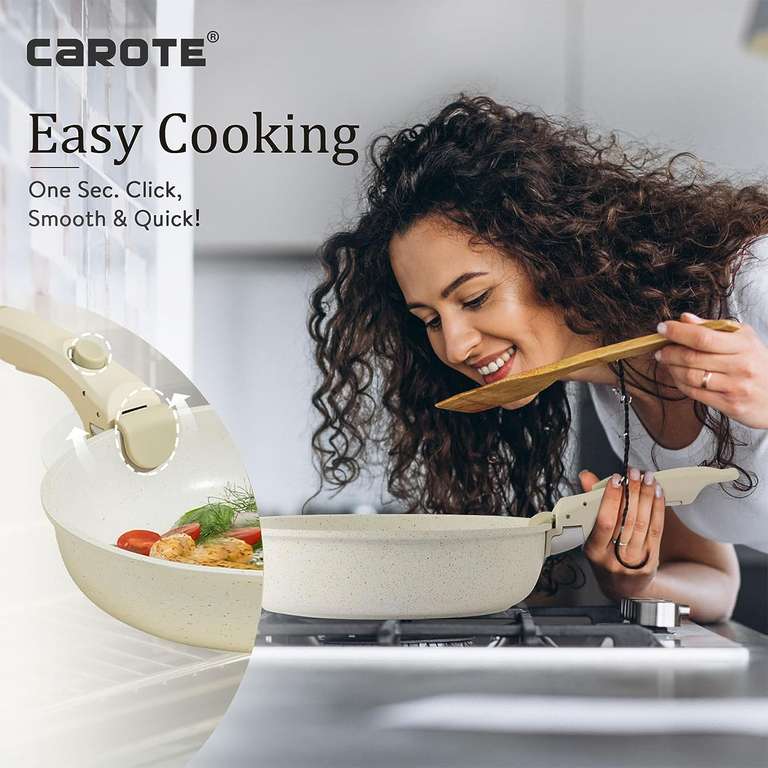 CAROTE - zestaw naczyń nieprzywierających ze zdejmowanym uchwytem, naczynia do gotowania, nadają się do wszystkich kuchenek (11 elementów)