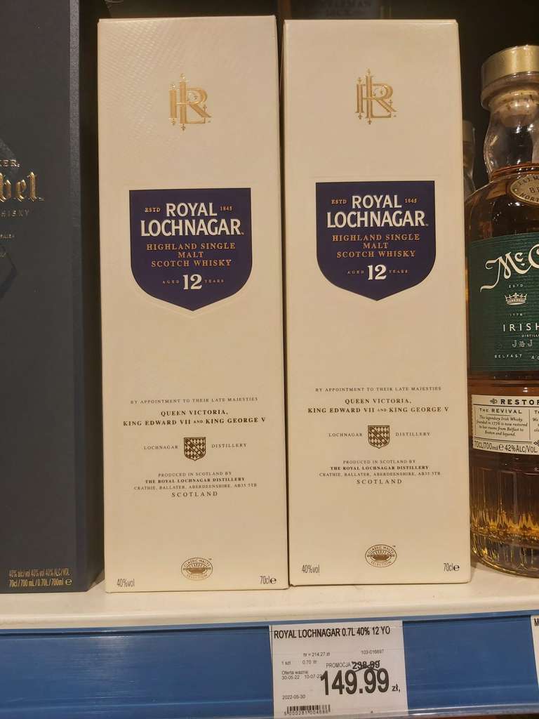 Royal Lochnagar 12Yo/Remy Martin VSOP/Talisker Skye/Dewar's 15Yo/Doorly's/Bombay/Bulldog/Angostura-zbiorczo koniak/whisky/rum/gin-Leclerc