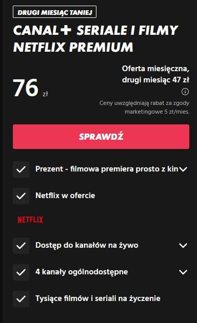 Canal Plus + Netflix Premium taniej za 2 miesiące + Premiera za 19,90 w prezencie