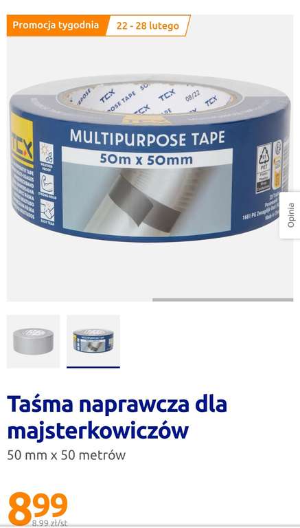 Taśma naprawcza silver tape/ duct tape 50mm/50m. Sklep Action