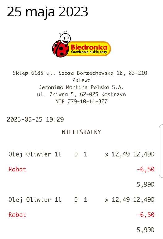 Olej Oliwier 1 litr (Biedronka)