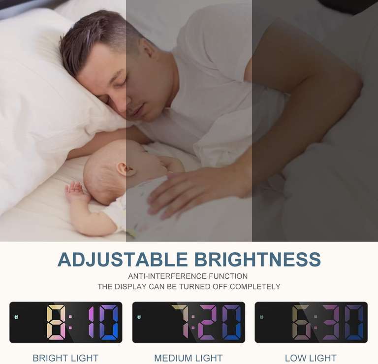 Cyfrowy budzik, zegar LED, ze wskaźnikiem temperatury, regulowana jasność, wyświetlacz 12/24h