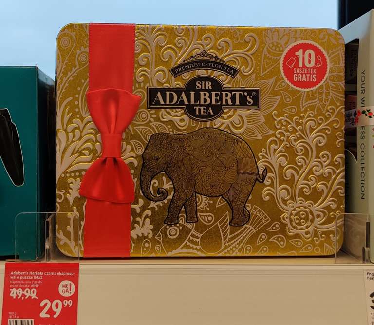 Herbata czarna Sir Adalbert's Tea Golden Premium w puszce ( 80 saszetek +10 gratis x 2g ). ROSSMANN
