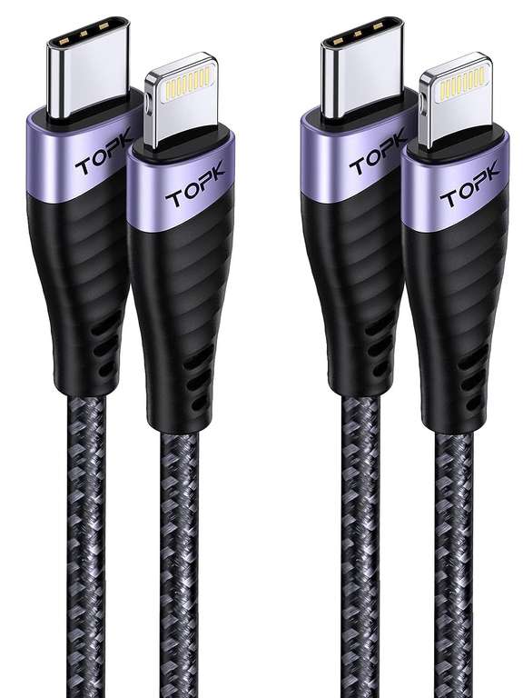 Kabel USB C do Lightning, TOPK 2-pak 1,8 m/2 m nylonowy kabel do szybkiego ładowania (certyfikat MFi)